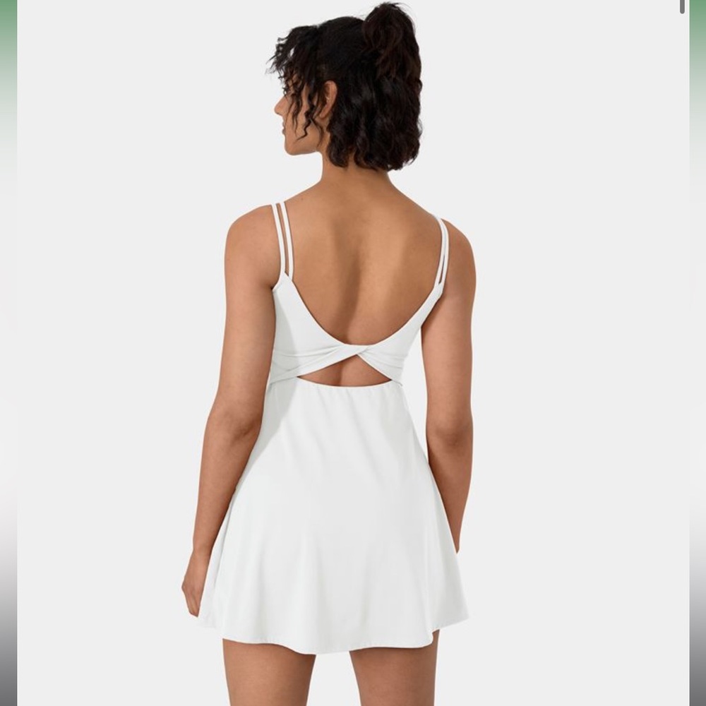 Halara White 2-piece backless exercise dress